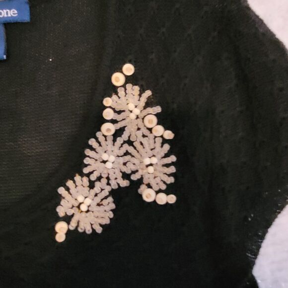 Evan Picone Knit Top Women Large Black Bead Detail Short Sleeve Cocktails Office - Picture 2 of 10